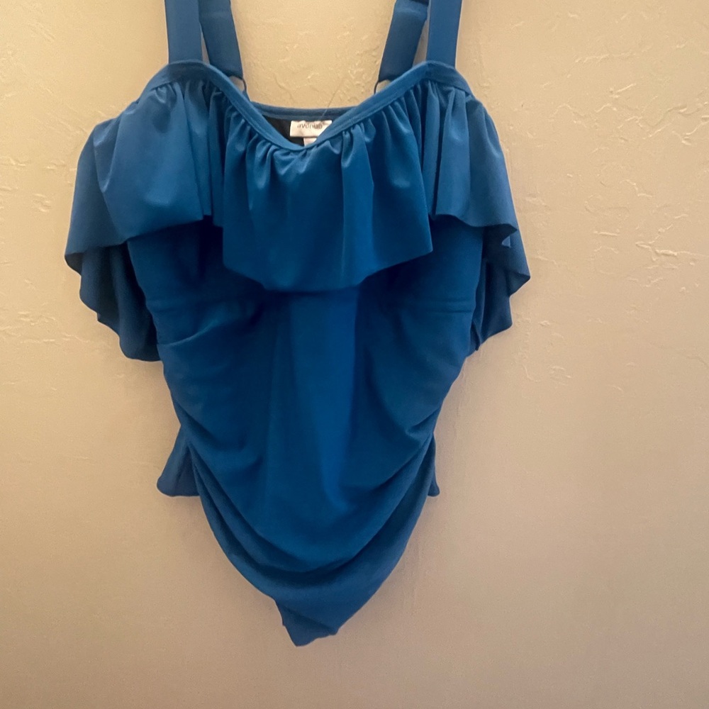 NWOT Avenue Blue Ruffled Sleeveless Swim Bodysuit